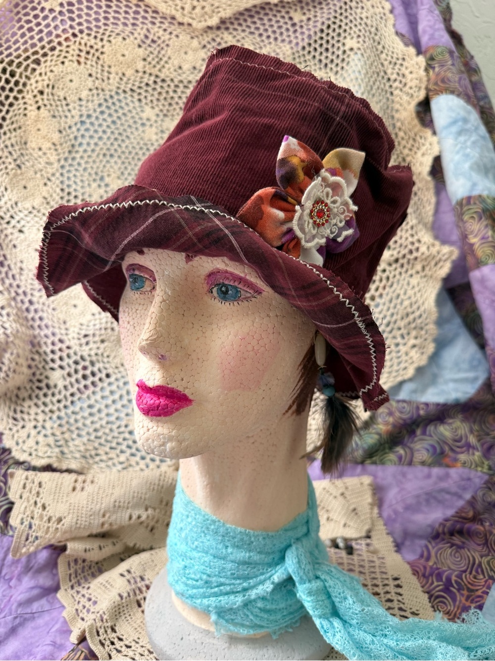 Handmade Upcycled Corduroy Floppy Hemingway Style Hat 21"